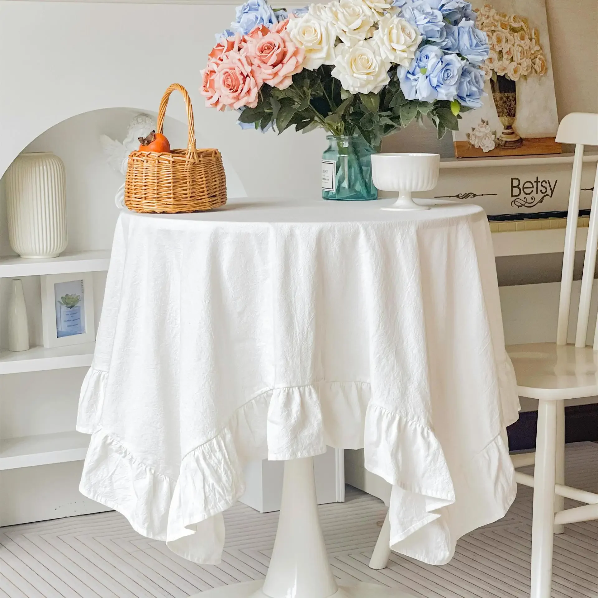 100% Cotton Round Table Cloth Washable Vintage Ruffle Tablecloth For Wedding Party Dining Banquet Decor Living Room Table Cloth - Image 12