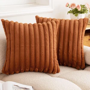 Faux Rabbit Fur Square Cushion Cover Big Thick Striped Super Soft Solid Color Pillow Cover 24×24inch Sofa Decor Cushion Covers