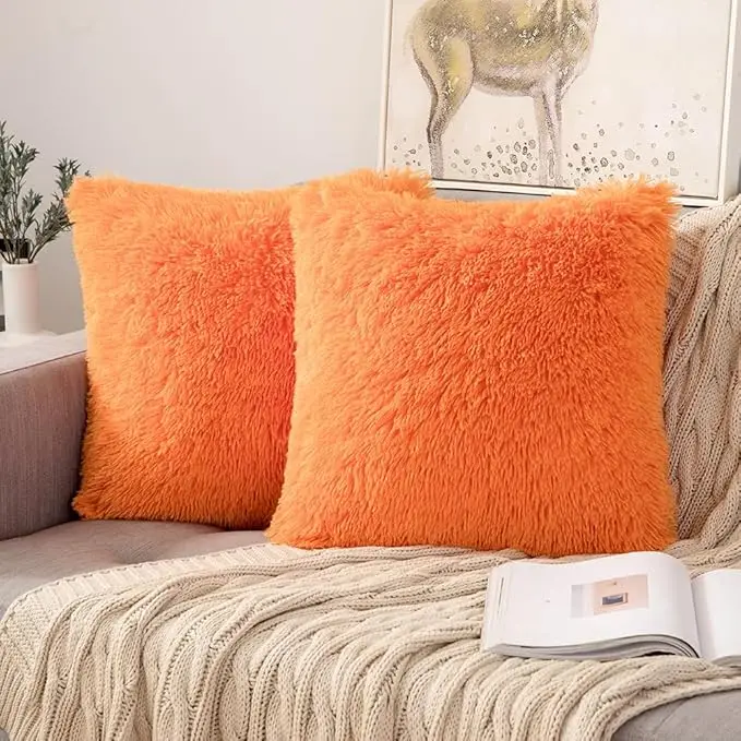 Pack of 2 Luxury Faux Fur Throw Pillow Cover Deluxe Decorative Plush Pillow Case Cushion Cover for Sofa Bedroom (no pillowcore) - Image 9