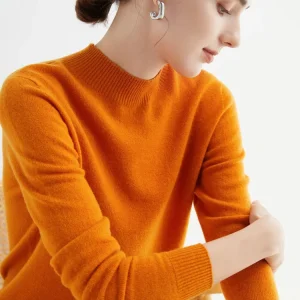 Women 100% Merino Wool Sweater For Autumn Winter  First Line Seamless Half-high Collar Pullover Basic Top OL Solid Soft Cashmere