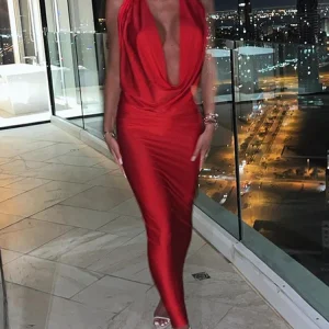 Dulzura Autumn Women Halter Backless Midi Dress For Women Bodycon Sexy Party Elegant Outfits Evening Birthday Clothes Y2K 2024