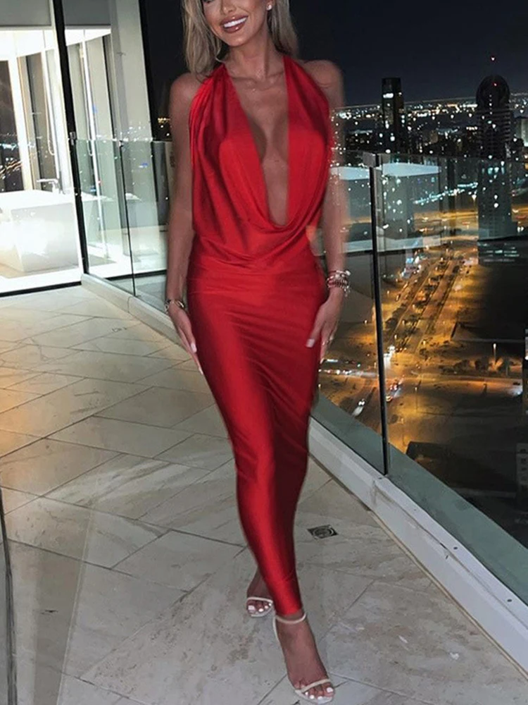 Dulzura Autumn Women Halter Backless Midi Dress For Women Bodycon Sexy Party Elegant Outfits Evening Birthday Clothes Y2K 2024 - Image 3
