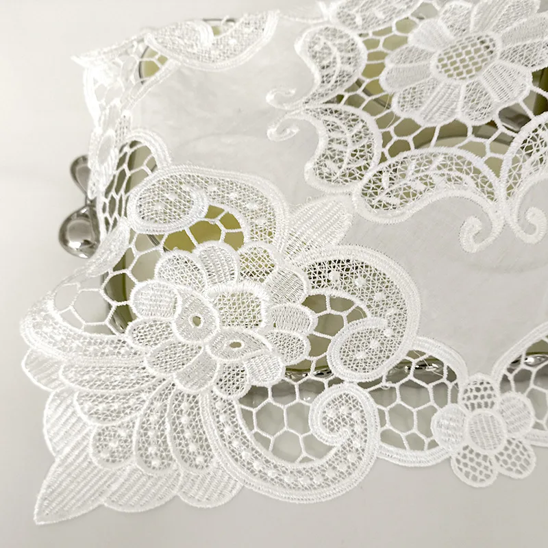 Beautiful Floral Table Cloth White Lace Embroidery Flower 30/40cm Square Table Mat Home Decoration - Image 3