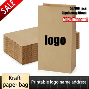 50/100pcs Lunch Paper Bags Kraft Paper Bags Recyclable Snack Bags Grocery Bags for Candy Sandwich Bread Food Storage