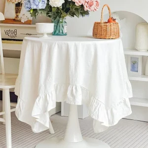 100% Cotton Round Table Cloth Washable Vintage Ruffle Tablecloth For Wedding Party Dining Banquet Decor Living Room Table Cloth
