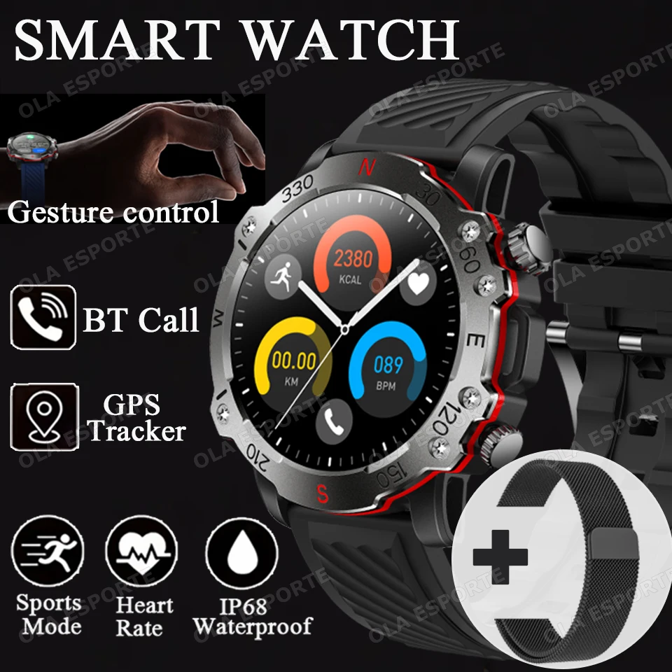 New Outdoor Military Dual-Band GPS Military Smart Watch 5ATM Waterproof Heart Rate Sleep Monitor Bluetooth Calls Smart Watch Men - الصورة 12