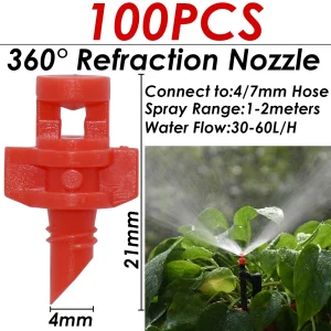 KESLA 100PCS 90-360° Male Barbed Refraction Micro Nozzles Garden Greenhouse Drip Irrigation Sprinkler Atomized Sprayer Watering