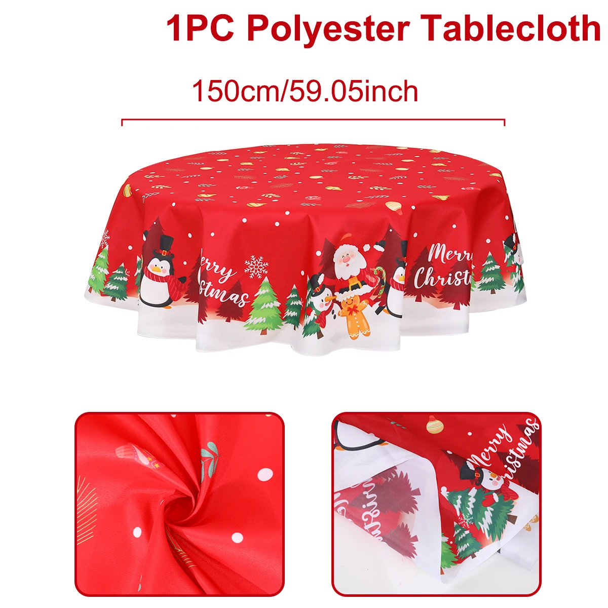 Christmas Polyester Round Tablecloth 2025 Merry Christmas Decoration For Home Xmas Gift Navidad New Year 2026 Dining Table Cover - Image 12