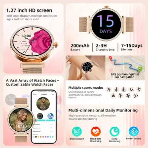 LIGE 1,27inch Smart Watch For Women Health Sport Lady Watch Luxury Heart Rate Sleep Monitor Waterproof Bluetooth Call Smartwatch