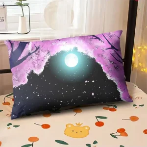 Starry Sky Sunset Sea Pillow, 2D Night Scene Pillow Core and Case Set, Aesthetic Pillow for Student Dormitory