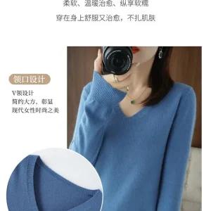 Women's Sweater 2025 Autumn Winter Knitted Pullovers V-neck Slim Fit Bottoming Shirt Solid Soft Knitwear Jumpers Basic Sweaters
