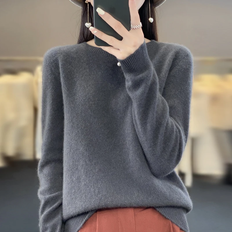 Autumn Winter 100% Merino Wool cashmere Sweater O-Neck Long Sleeve Cashmere Women Knitted Pullover Clothing Top - Image 15