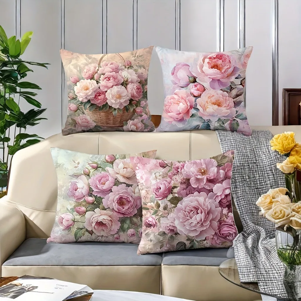 Enchanting Peony Pillow Cover: Soft Hues and Lush Floral Artistry, Sofa Chair Cushion Cover, Bedroom Room Decor