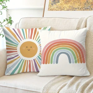Cartoon rainbow sun pattern printing pillowcase children's room decoration home decoration living room sofa cushion cover