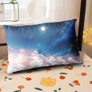 Starry Sky Sunset Sea Pillow, 2D Night Scene Pillow Core and Case Set, Aesthetic Pillow for Student Dormitory