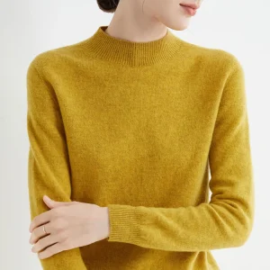 Women 100% Merino Wool Sweater For Autumn Winter  First Line Seamless Half-high Collar Pullover Basic Top OL Solid Soft Cashmere
