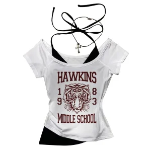 Hawkins Demogorgon White Short Sleeve Vintage Basic Tees Ladies Clothes Grunge Graphic Top Casual T Shirt Women