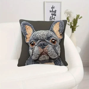 French Bulldog 2D Flat-Printed Pillow Cover: Non-Real Embroidery Magic! Sofa cushion cover, home decoration, 2D printing