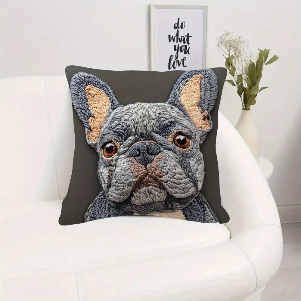 French Bulldog 2D Flat-Printed Pillow Cover: Non-Real Embroidery Magic! Sofa cushion cover, home decoration, 2D printing - Image 2