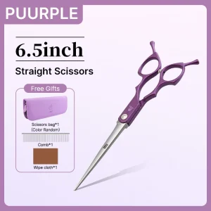 Fenice 6.5 Inch Colorful Straight Curved Thinning Chunker Shears Beginner Friendly Scissors Kit for Practice &Home Groomer Us