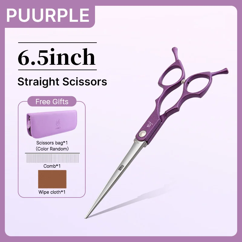 Fenice 6.5 Inch Colorful Straight Curved Thinning Chunker Shears Beginner Friendly Scissors Kit for Practice &Home Groomer Us - الصورة 10