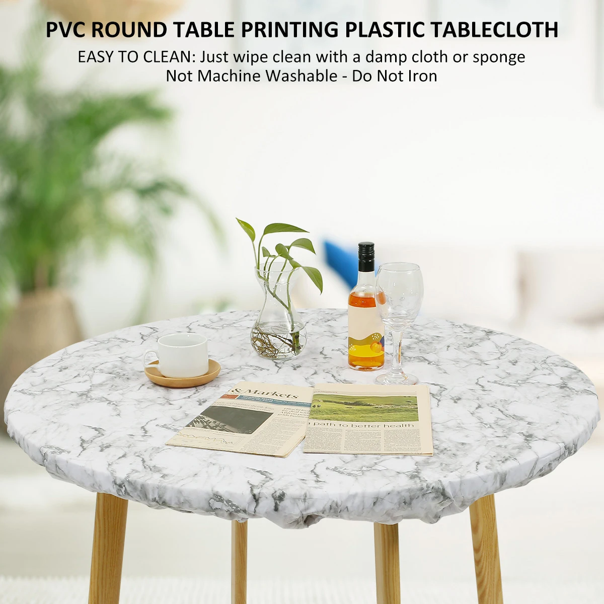 Round Tablecloth PVC Waterproof Oil-Proof Elastic Edged Party Wedding Table Cloth Home Decor Kitchen Table Protection Cover - الصورة 2