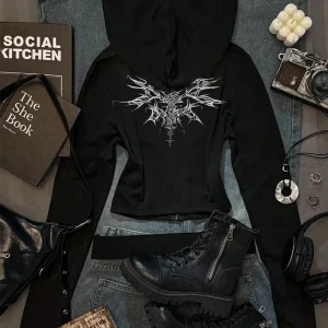 Casual women's wear minimalist printed solid color fitted hooded sweatshirt T-shirt, autumn, zipper cardigan pattern