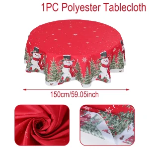 Christmas Polyester Round Tablecloth 2025 Merry Christmas Decoration For Home Xmas Gift Navidad New Year 2026 Dining Table Cover