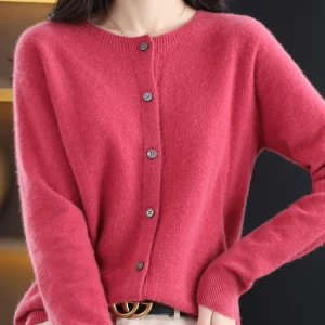 Women Cashmere Sweater 100% Merino Wool Knitted Cardigan Autumn Winter  Knitwear O-Neck Female  Solid Color Casual Fashion Top