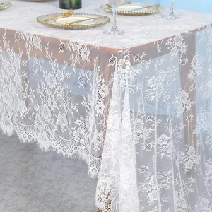 Black/White Embroidered Lace Rectangular Tablecloth Elegant Birthday Vintage Tulle Floral Table Decoration Bridal Mesh Fabric