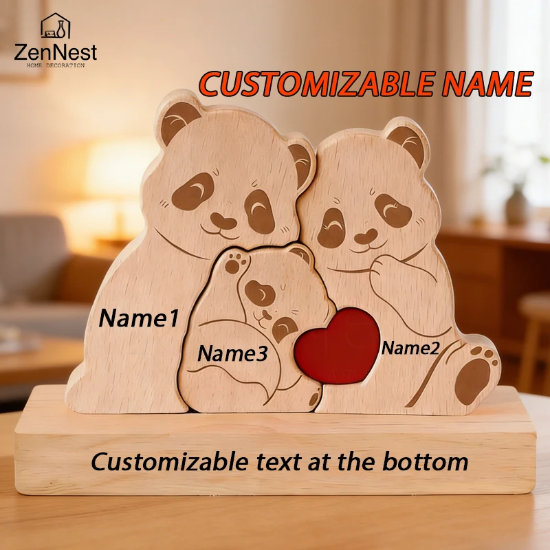 Personalized Wooden Bear Puzzle Home Decor Custom Name Accommodates 2-5 Names Rustic Style Wooden Bear Mother's Day Gift - الصورة 2