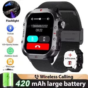 Outdoor 100+Sports Smart Watch Waterproof 2.01 inch HD Screen LED Flashlight Bluetooth Talking Smartwatch Men Women Holiday Gift
