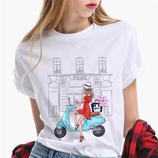 Paris Girl Europe and America Fashion Loose Ins White Short-sleeved T-shirt Woman Graphic T Shirts Harajuku Women Clothes - الصورة 14
