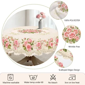 1 Piece of Floral Round Tablecloth, 5 Sizes Available, Three-Dimensional Painting Style Floral Pattern Printed Tablecloth, Edge Embossing Process, Spring Garden Tablecloth Decoration, Tablecloth for Daily Home Kitchen, Terrace, Spring Decoration, Home Decoration