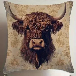 Home Decor Highland Cows With Floral Pattern Pillow Covers Pattern Cushion Cover Suitable For Sofa Bedroom Car Pillow Cover