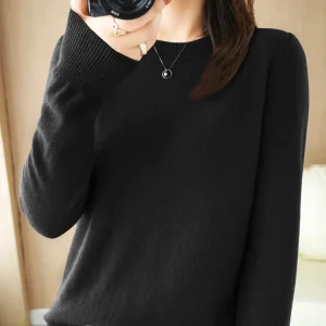Autumn Winter Women Wool Sweater O-neck Long Sleeve Pullover Basic Casual Loose Style Famale Clothing Merino Wool Knitwear Tops