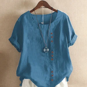 Vintage Harajuku Button T Shirt Casual Summer Short Sleeve Cotton Linen Solid Loose Blouse Elegant Oversize Tee Shirt Streetwear