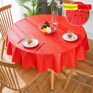 1pc Waterproof, Oil-Proof and Wash-Free Table Cloth,Luxurious Round Tablecloth with Rose Pattern, Round Tablecloth