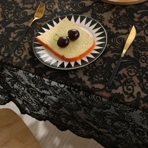 Black French Lace Tablecloth With Phoenix Tail Pattern For Living Room And Dining Table Decoration