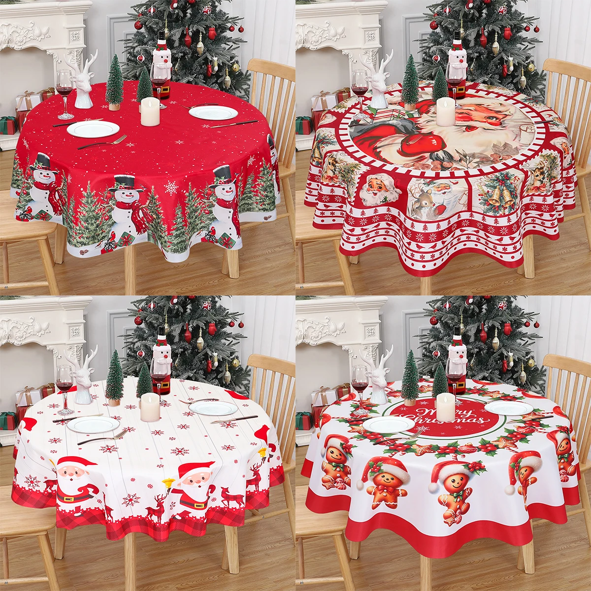 Christmas Polyester Round Tablecloth 2025 Merry Christmas Decoration For Home Xmas Gift Navidad New Year 2026 Dining Table Cover - Image 3