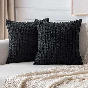 Spring Sage Green Decorative Throw Pillow Covers 18x18 Soft Corduroy Striped Square Pillow Covers for Couch Living Room Bed Sofa
