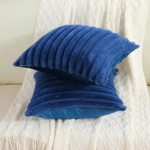 Faux Rabbit Fur Square Cushion Cover Big Thick Striped Super Soft Solid Color Pillow Cover 24×24inch Sofa Decor Cushion Covers