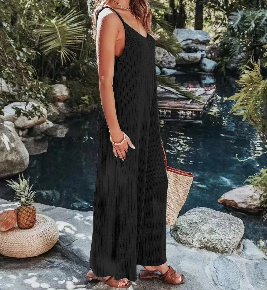 2023 AliExpress Europe and America New Jumpsuit Women's Cross border Summer Female Thread Backless Solid Color Sexy jumpsuit - Image 10