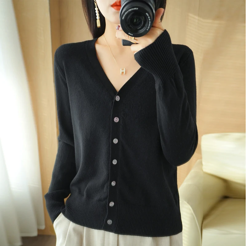 Early Autumn New Andy Cashmere Knit Cardigan V-Neck Solid Color Fashion High-Grade Comfortable Loose Casual Knitwear -GH021 - الصورة 14