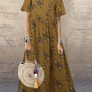 Vintage Printed Maxi Dress Women's Summer Sundress ZANZEA 2025 Casual Short Sleeve Holiday Floral Vestidos Female O Neck Robe