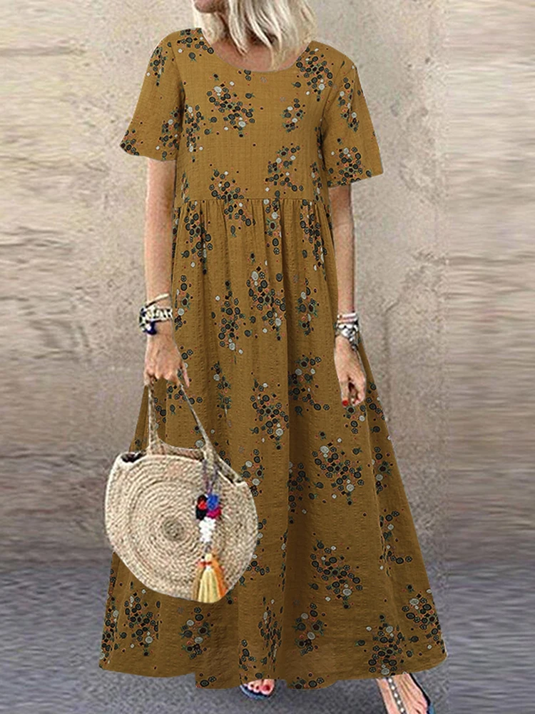 Vintage Printed Maxi Dress Women's Summer Sundress ZANZEA 2025 Casual Short Sleeve Holiday Floral Vestidos Female O Neck Robe - الصورة 17