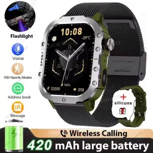 Outdoor 100+Sports Smart Watch Waterproof 2.01 inch HD Screen LED Flashlight Bluetooth Talking Smartwatch Men Women Holiday Gift