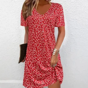 2025 French women's European and American summer small floral print mid-sleeve dress