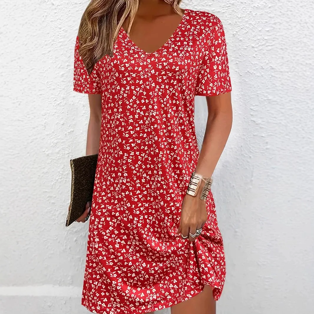 2025 French women's European and American summer small floral print mid-sleeve dress
