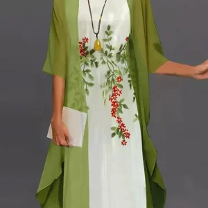 2024 Europe and the United States summer women's casual dress two-piece floral print round collar repair maxi